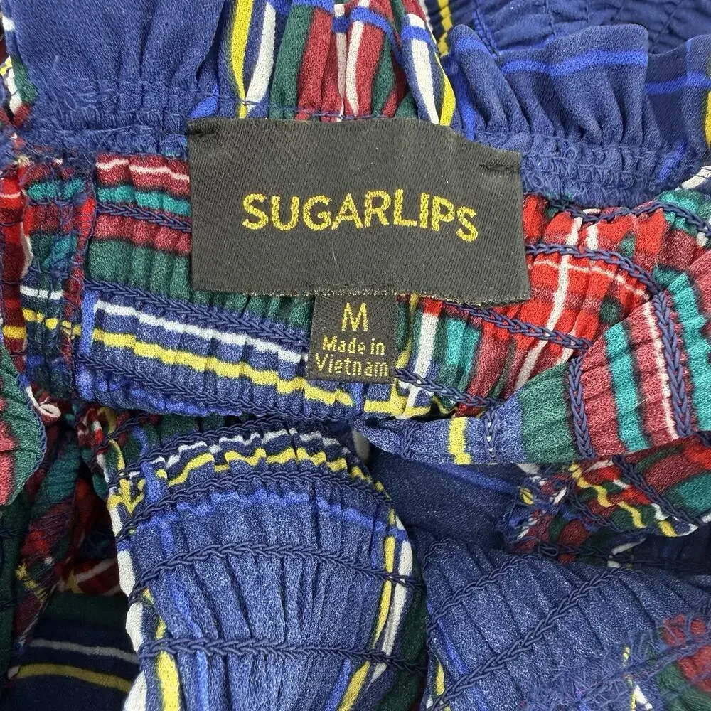 Sugarlips Lakeview Blue Red Plaid Smocked Tiered Maxi Dress Womens Size Medium - Picture 10 of 13